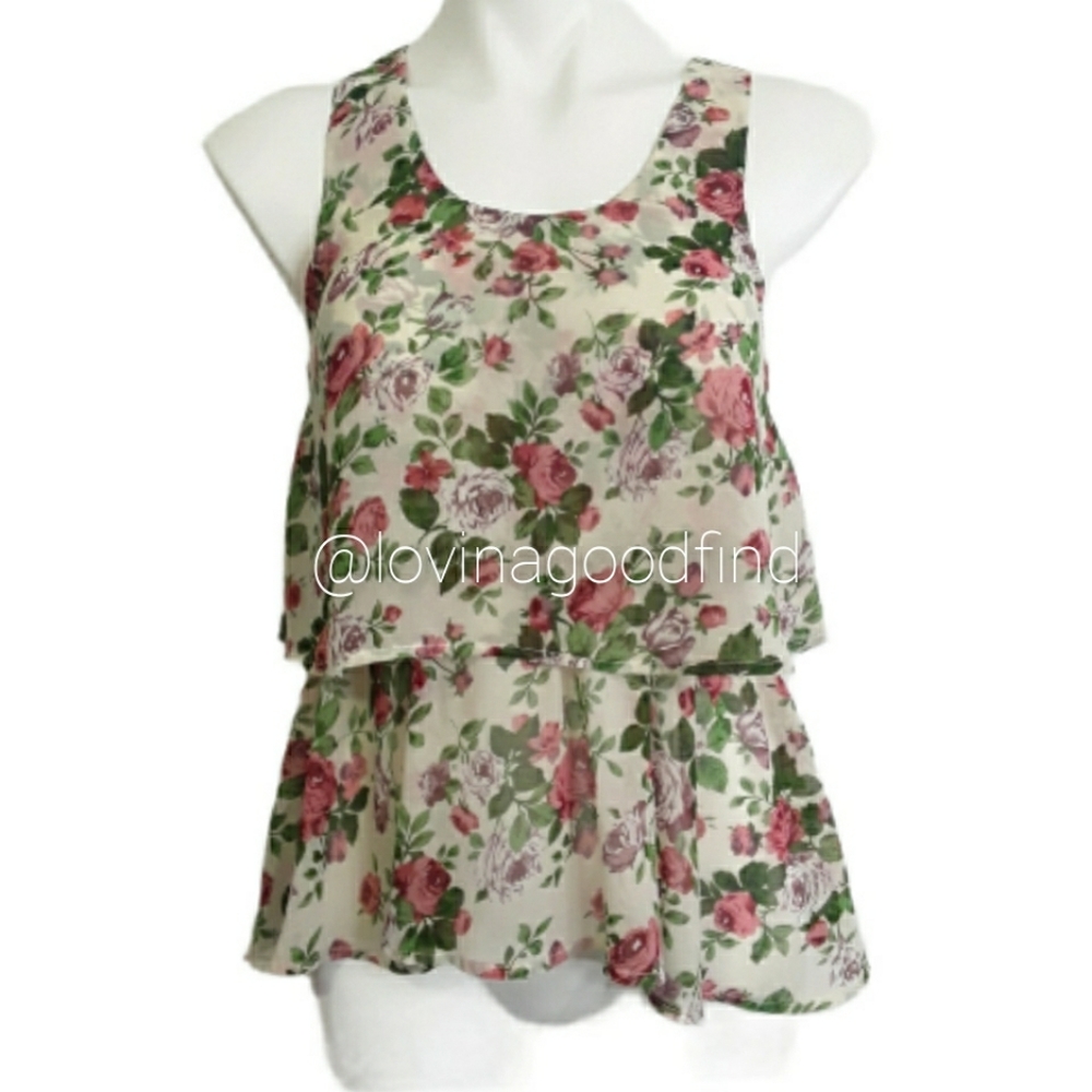 Poetry Floral 2 Tiered Fitted Waist Tank EUC sz S